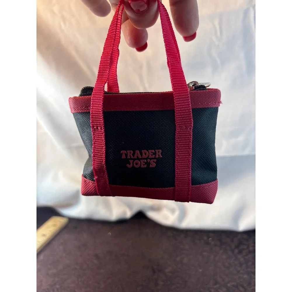 Trader Joe's Red Reusable Grocery Bag Foldable Tote with Mini Carrying Case